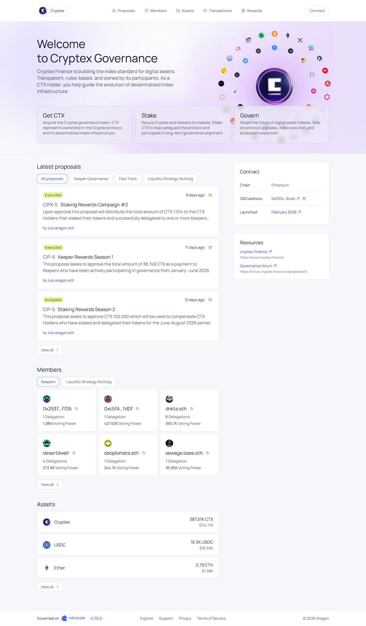 Aragon DAOs web app shown as selected product work.