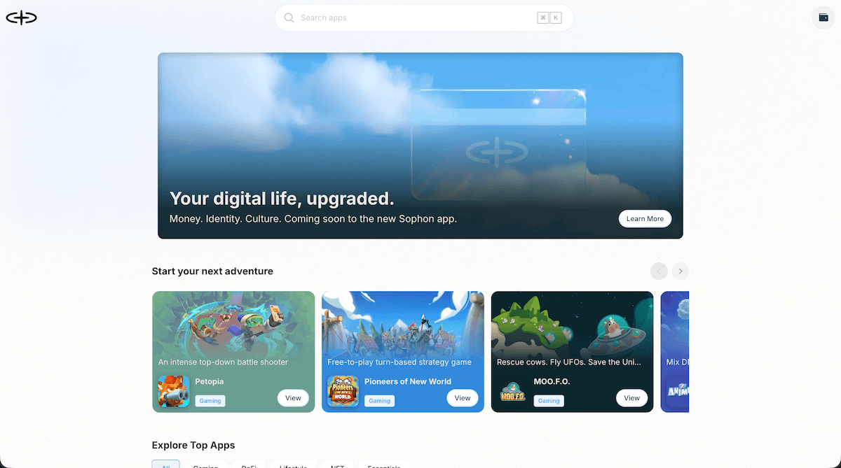 Sophon consumer app interface shown as selected product work.