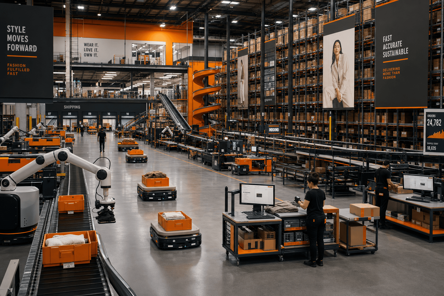 Structured commerce floor scene representing large-scale operational systems.