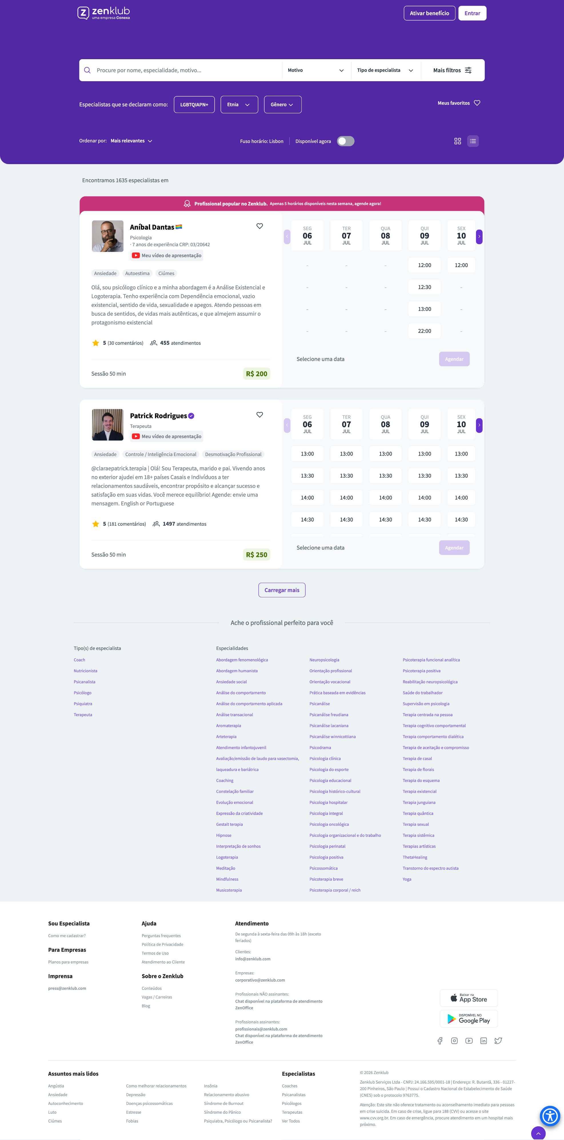 Zenklub website interface shown as selected product work.