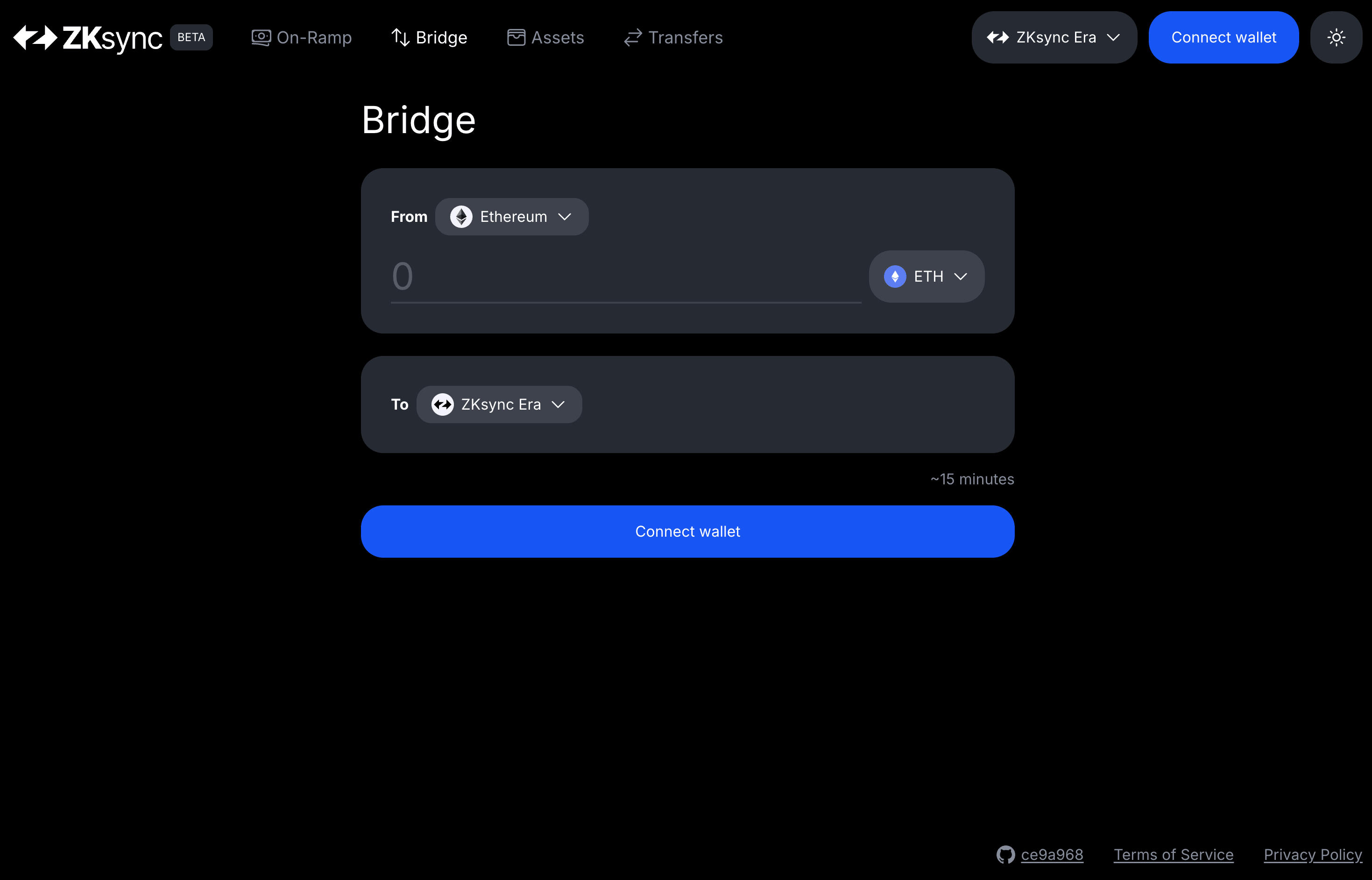 ZKsync Bridge page shown as selected product work.