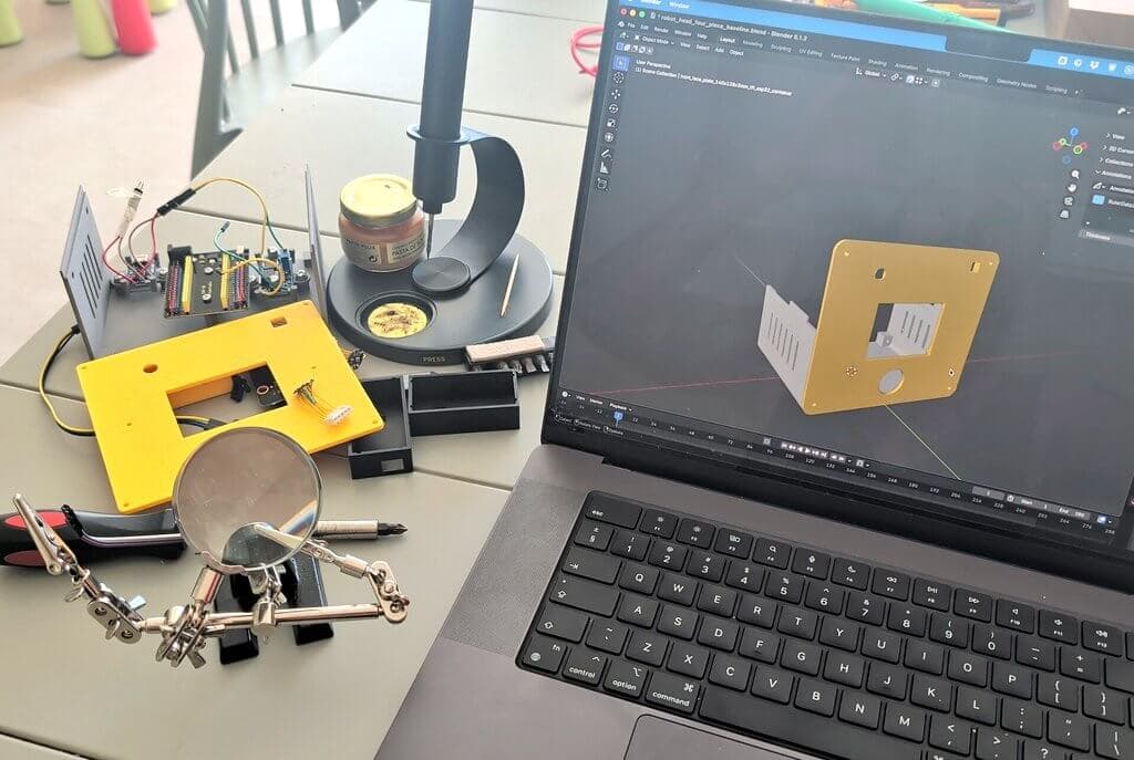 Personal Robot enclosure parts and 3D design workbench.